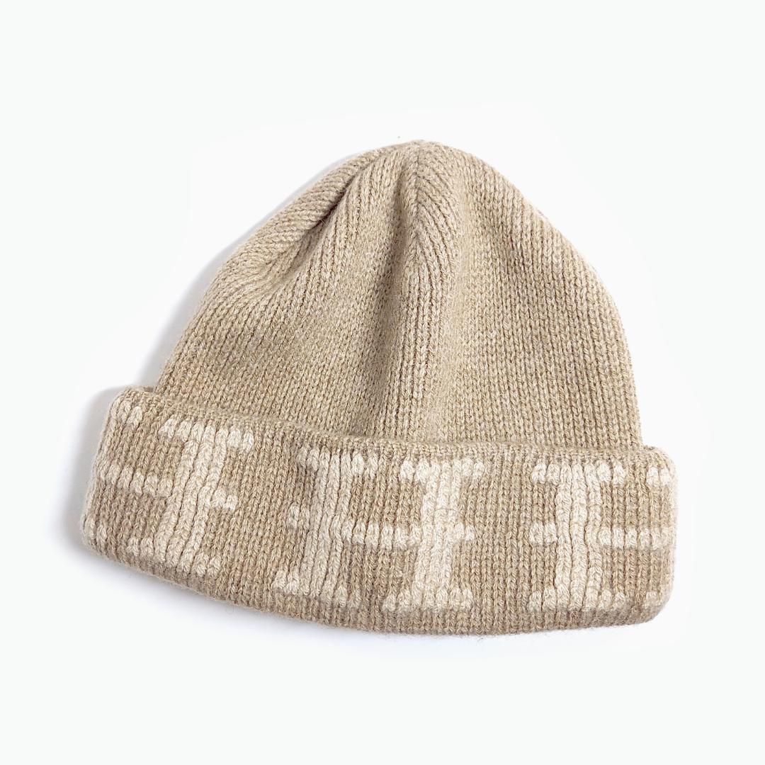 90s新品HERMES✨エルメス Hロゴ カシミヤ100％ニット帽 イタリア製