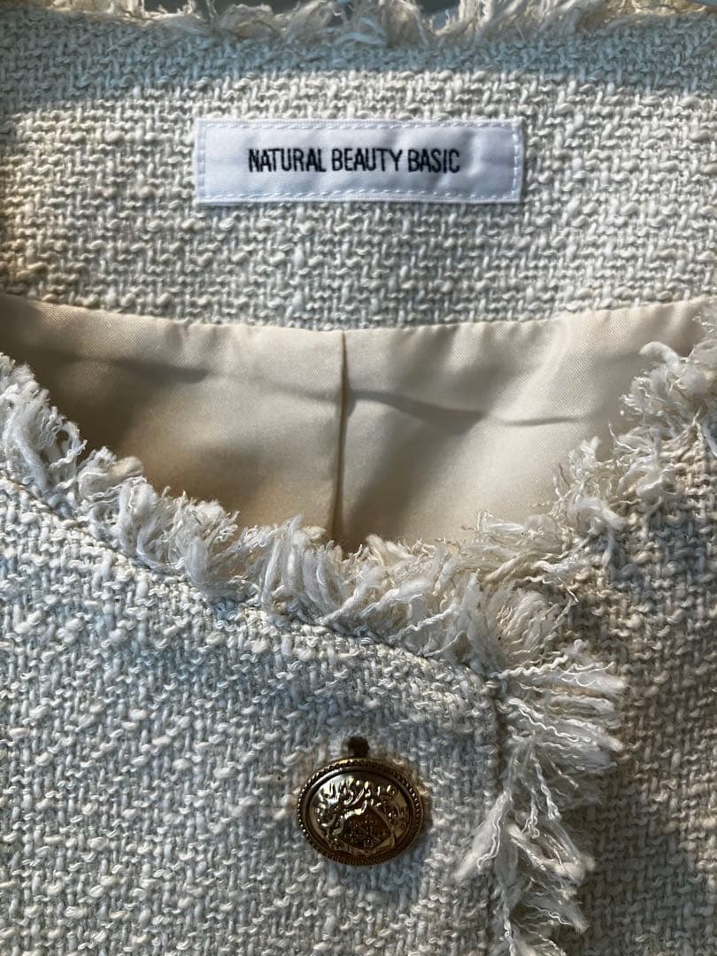 未使用セレモニーNATURAL BEAUTY BASIC フリンジベストホワイト