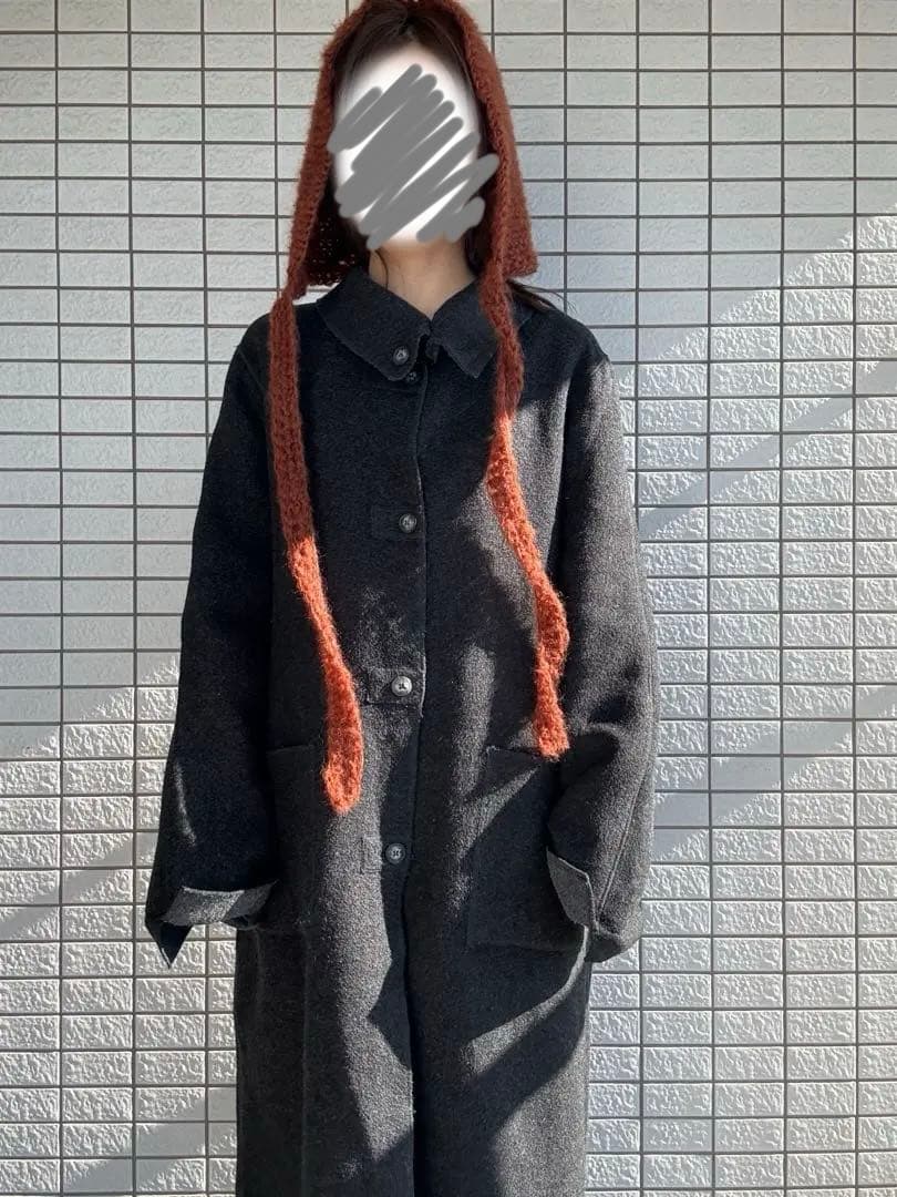 ハンドメイド　mohair ボンネット　ニット帽子　バラクラバ　フード　赤茶色