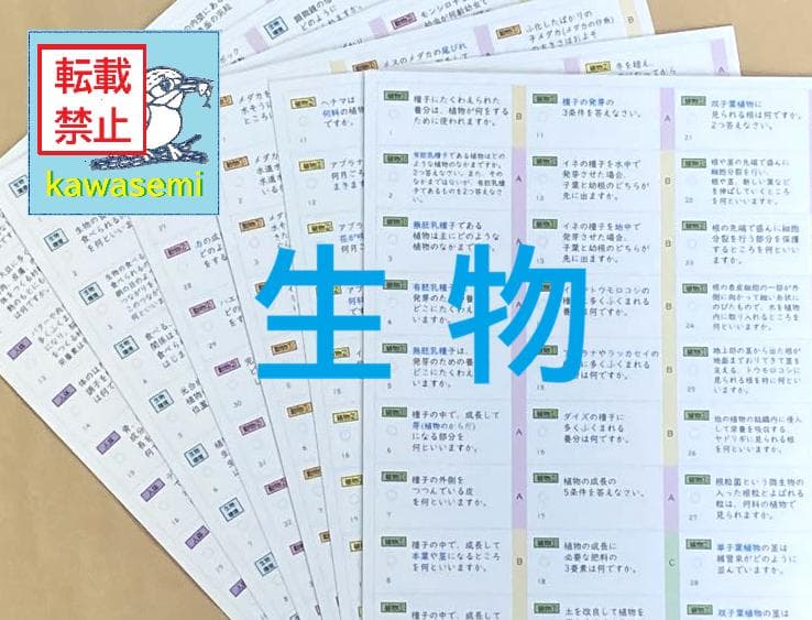 カット済【中学受験】理科の基本事項 知識編 理科 生物セット 暗記カードb