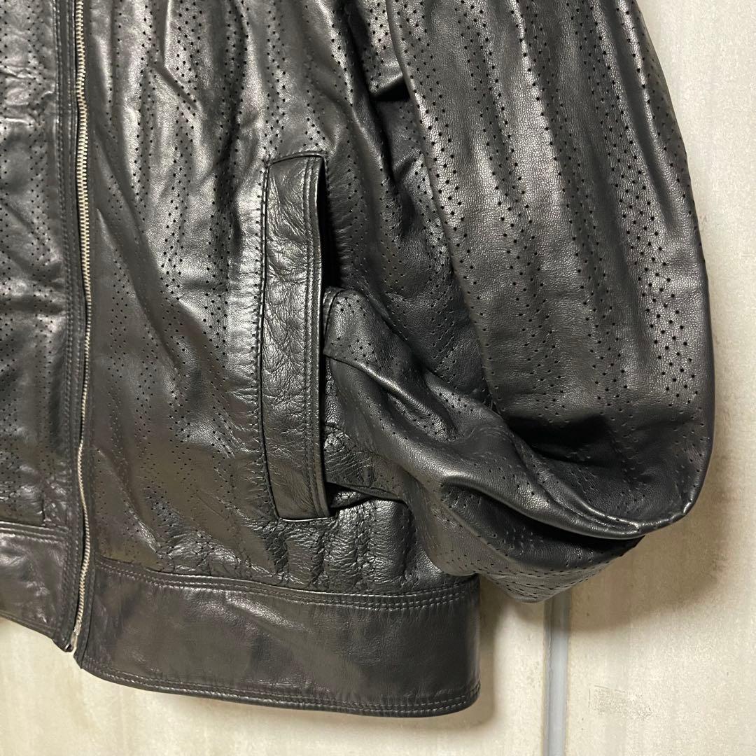 Zegna パンチングレザー シングル ライダース ジャケット シープスキン