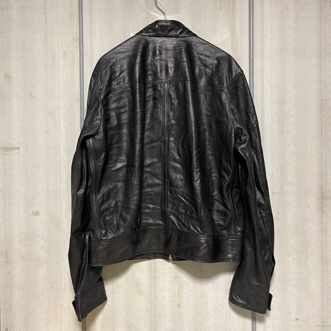 Zegna パンチングレザー シングル ライダース ジャケット シープスキン