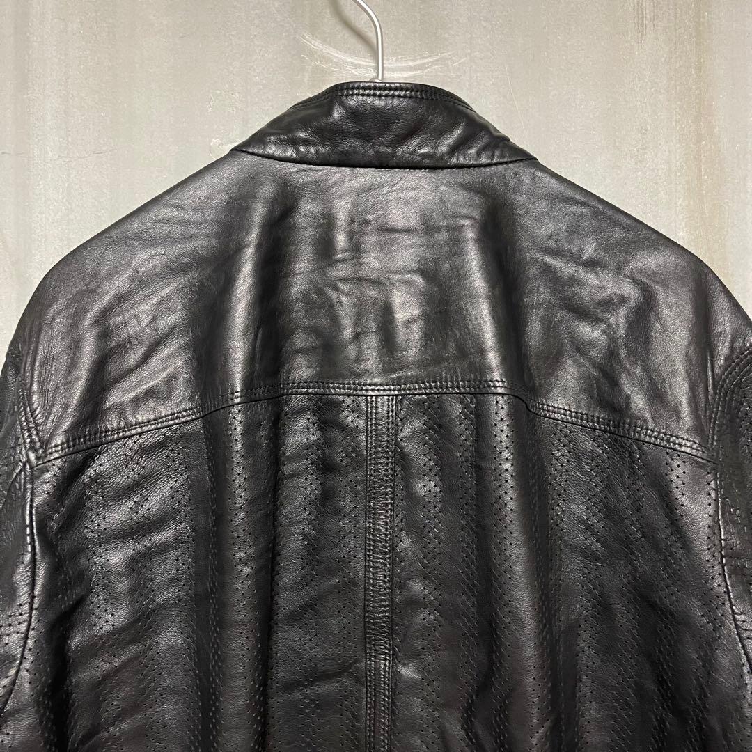 Zegna パンチングレザー シングル ライダース ジャケット シープスキン