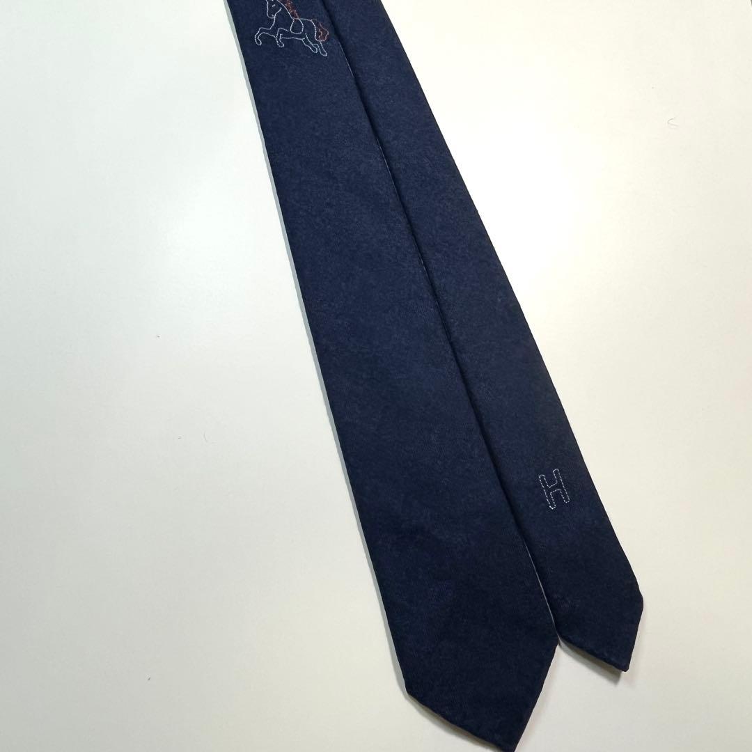 希少✨美品✨HERMES エルメス　ネクタイ　　ウール　ホース刺繍　馬 H