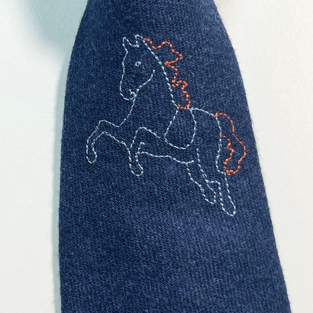 希少✨美品✨HERMES エルメス　ネクタイ　　ウール　ホース刺繍　馬 H