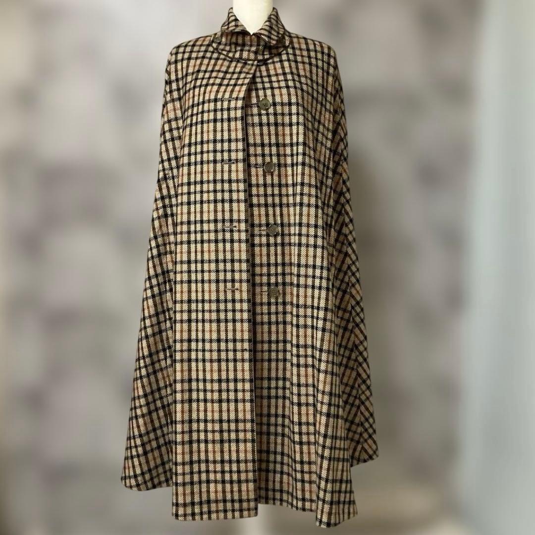 希少!!【DAKS】リバーシブルケープコート　玉虫色　ハウスチェック