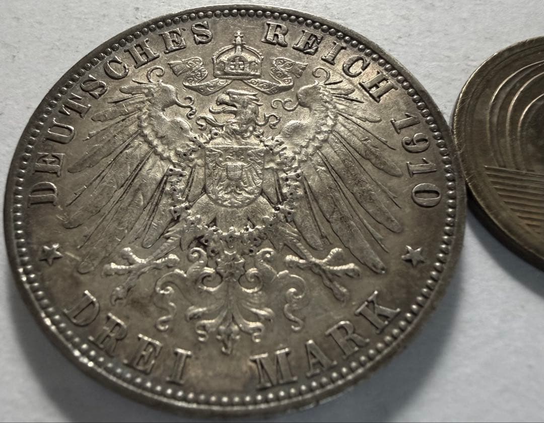 ア*ー様 1910年ドイツ　ザクセン王国フリードリッヒ・アウグスト 3マルク銀貨