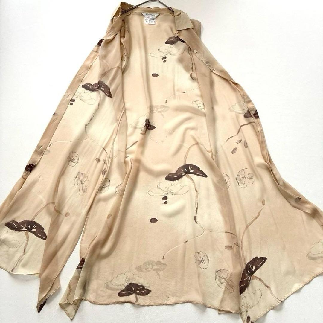 【大きいサイズ】マックスマーラ　白タグ シルク100 花柄シアーシャツワンピース