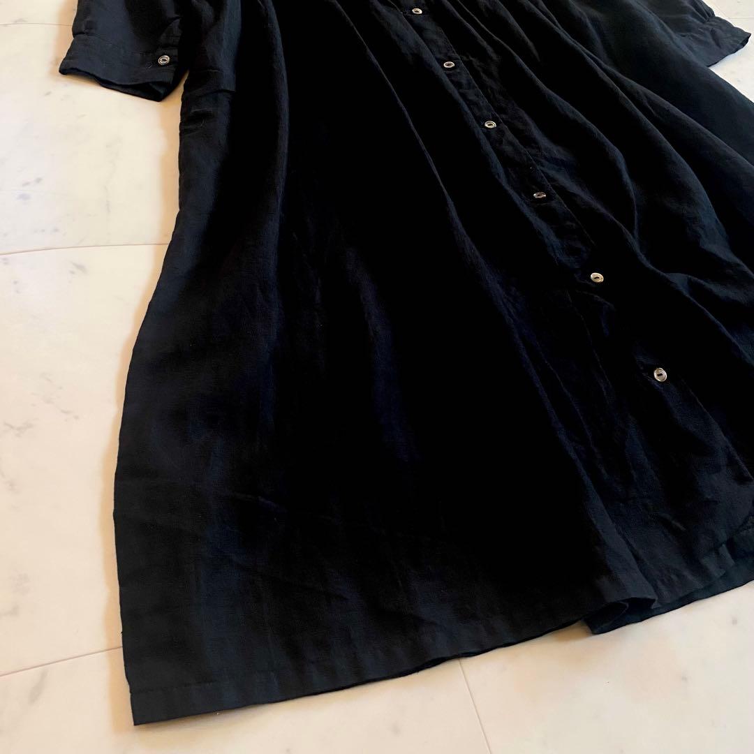 【美品】ネストローブ　ロングワンピース ブラック　麻100% 2way 羽織り
