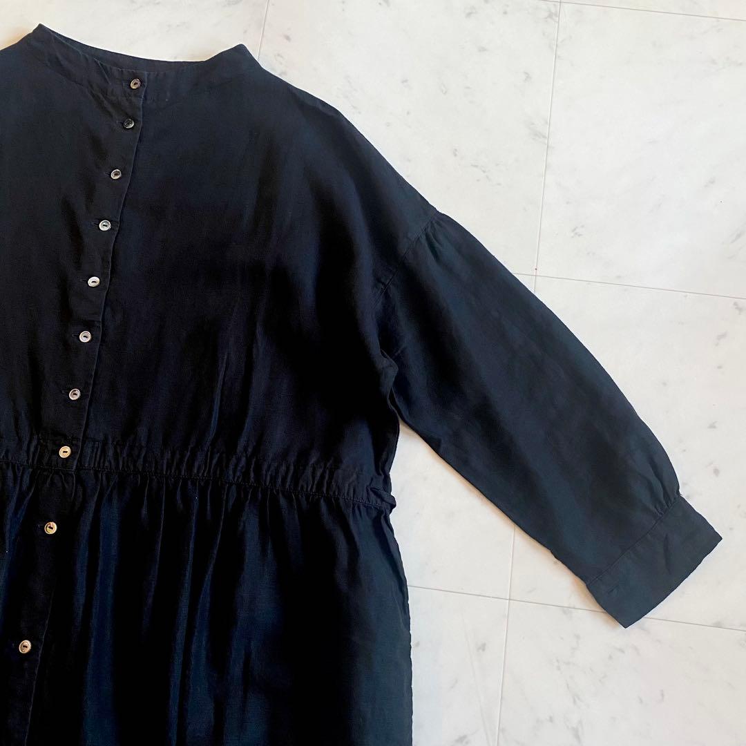 【美品】ネストローブ　ロングワンピース ブラック　麻100% 2way 羽織り