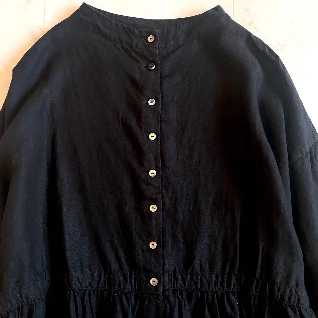 【美品】ネストローブ　ロングワンピース ブラック　麻100% 2way 羽織り