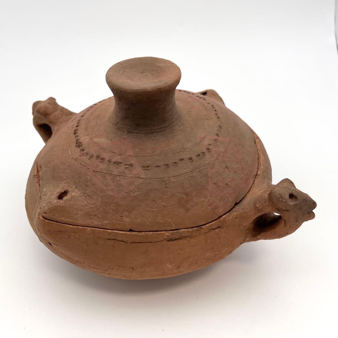②素焼き 土鍋 タジン鍋 ベルベル人 モロッコ 工芸品 蓋付き 器 古道具 骨董