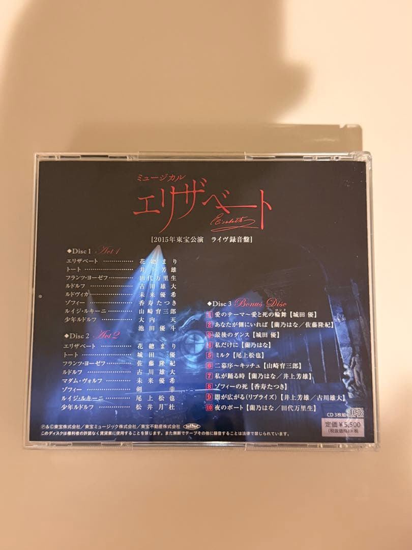 ミュージカル エリザベート 2015年　ライヴ録音盤CD