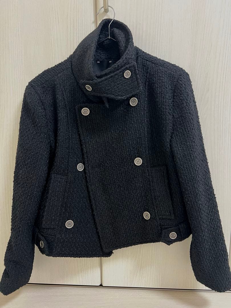 ジャケット・アウター bohemseo BELTED HALF COAT, TWEED BLACK