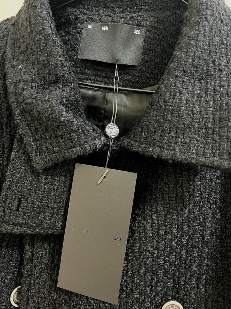 ジャケット・アウター bohemseo BELTED HALF COAT, TWEED BLACK