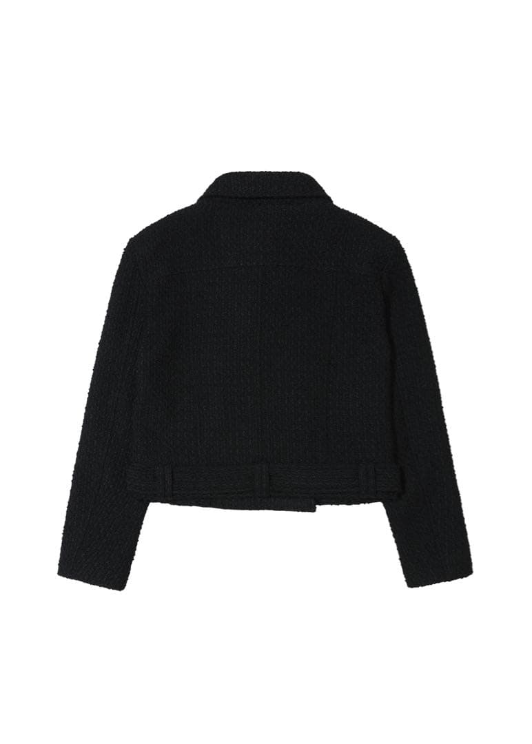 ジャケット・アウター bohemseo BELTED HALF COAT, TWEED BLACK