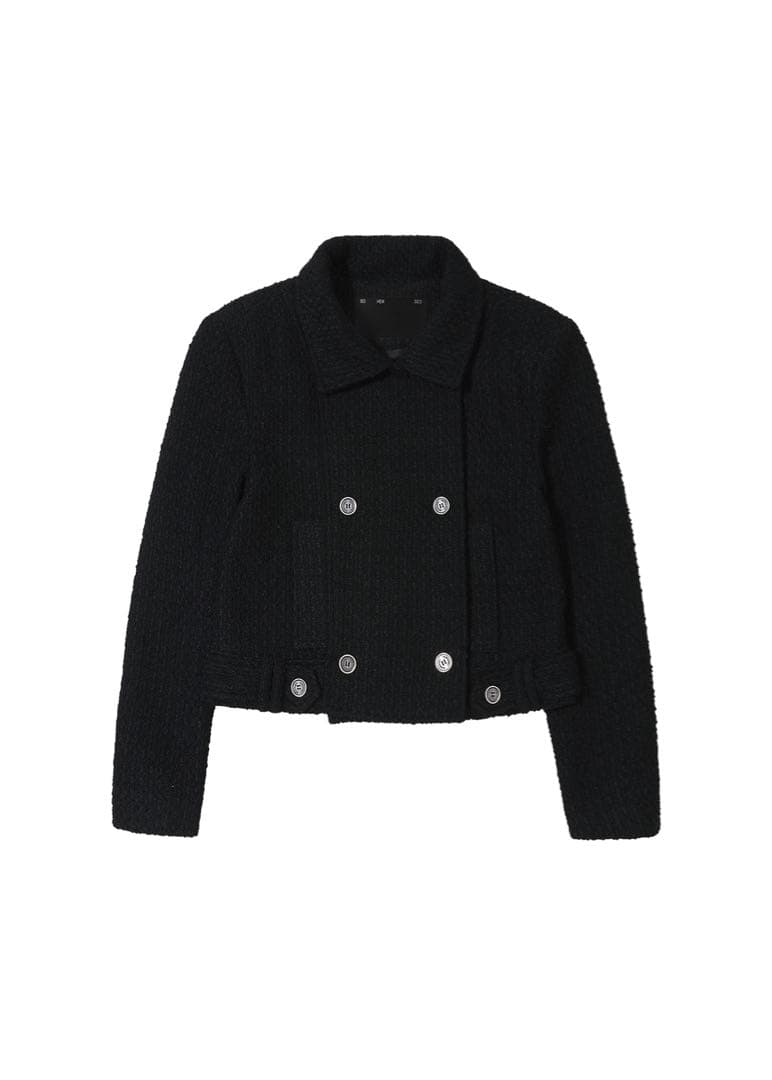 ジャケット・アウター bohemseo BELTED HALF COAT, TWEED BLACK