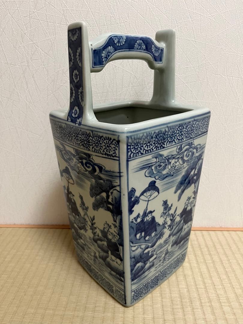 手桶型花器、藍染、陶磁器、置物、飾り、花瓶、傘立て、人物、花鳥、蛸唐草、角型