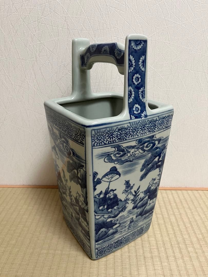 手桶型花器、藍染、陶磁器、置物、飾り、花瓶、傘立て、人物、花鳥、蛸唐草、角型