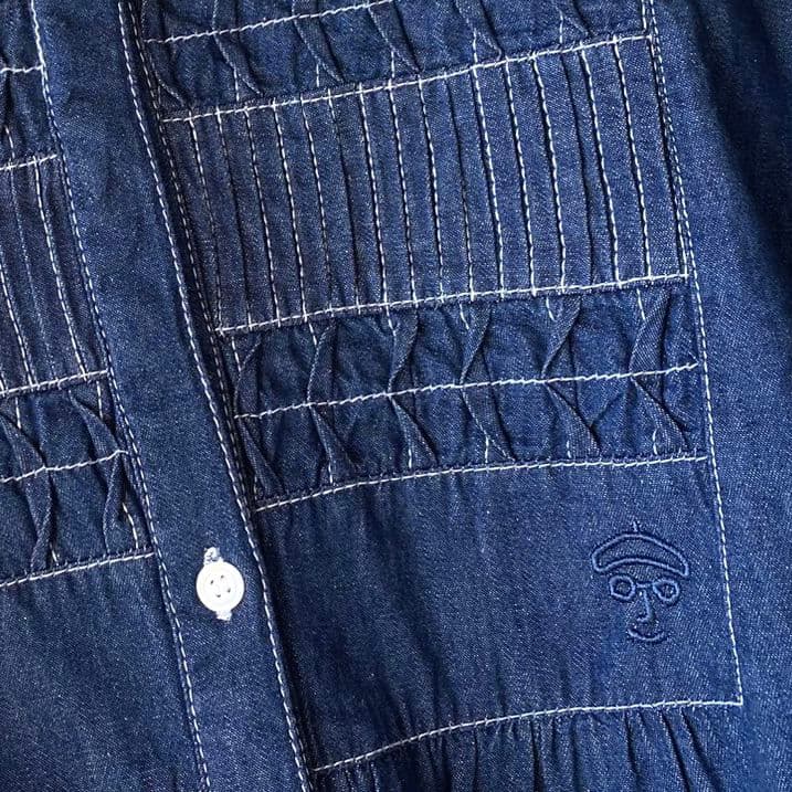 KEY MEMORY 鎌倉 デニム 刺繍タックシャツワンピース ロングゆっくりめ