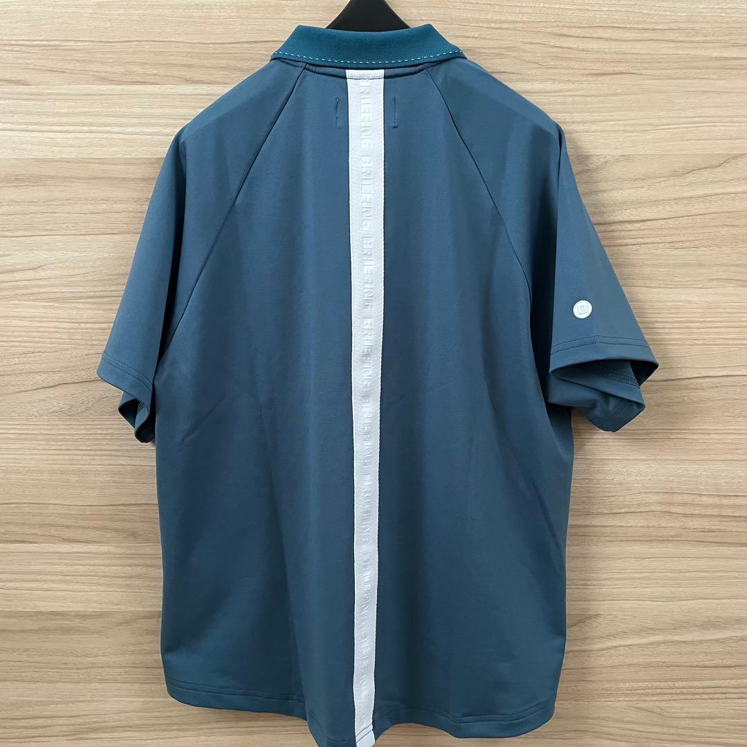 新品★23,100円 レディースS BRIEFING バックロゴラインポロ 青緑