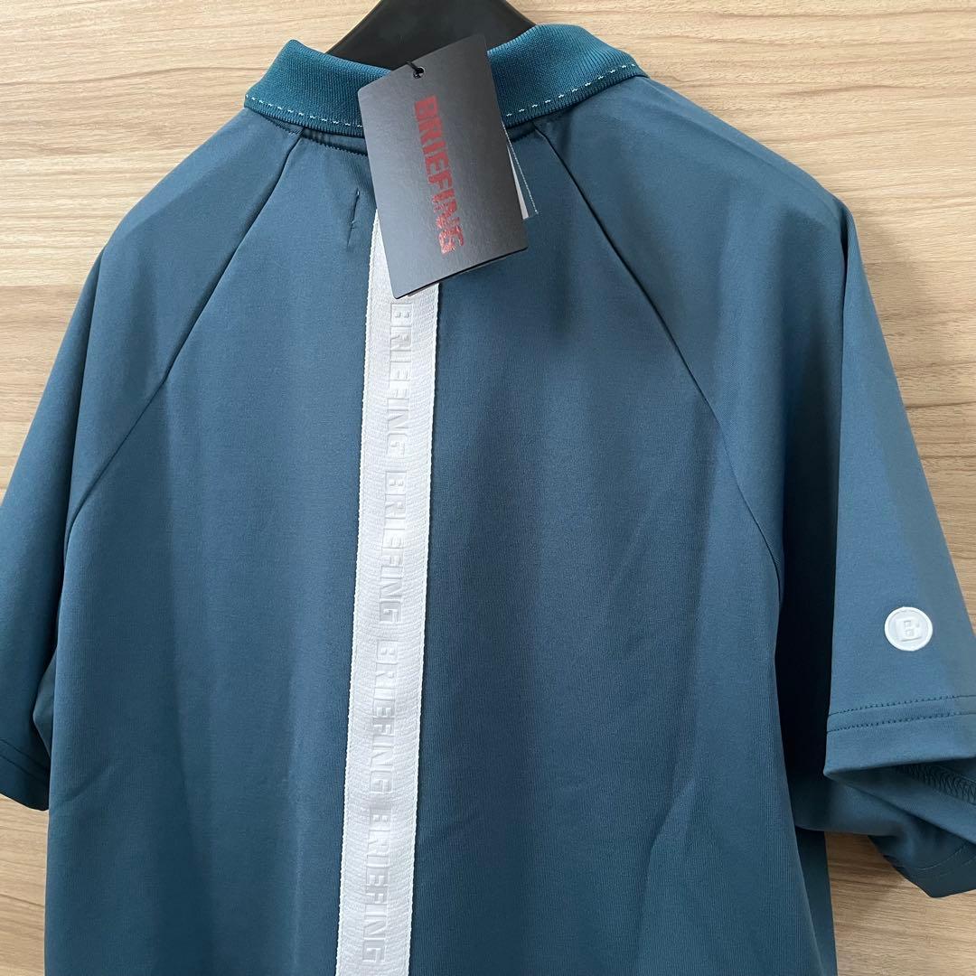 新品★23,100円 レディースS BRIEFING バックロゴラインポロ 青緑