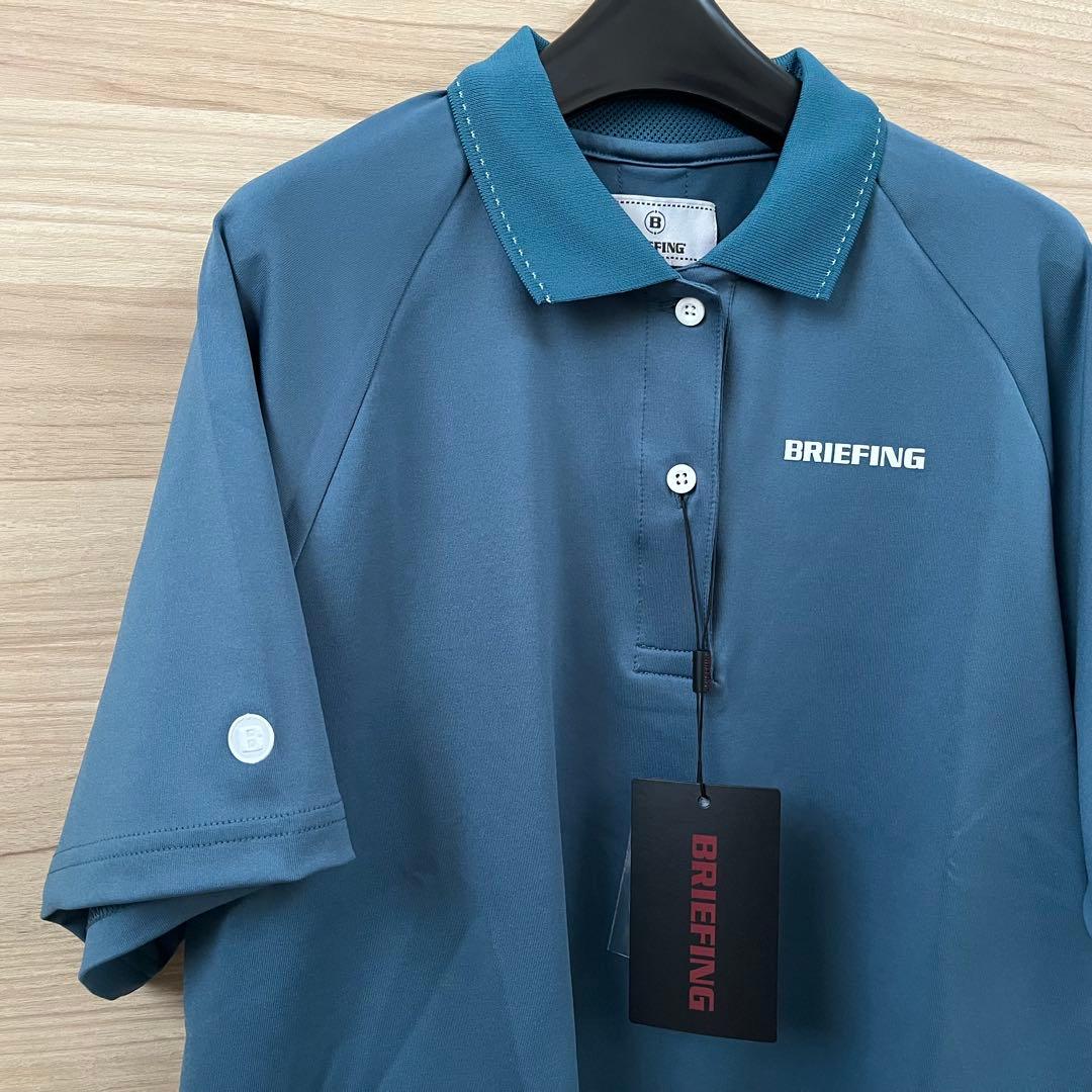 新品★23,100円 レディースS BRIEFING バックロゴラインポロ 青緑