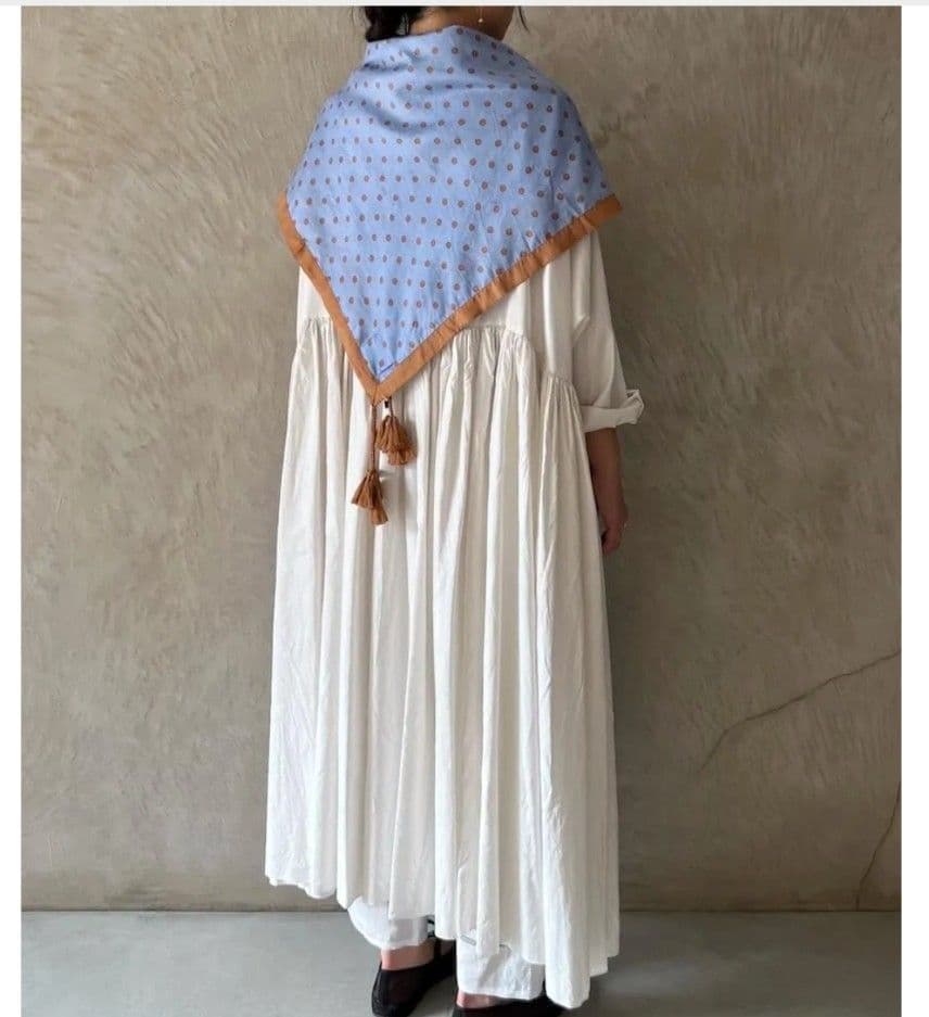 BUNON タッセルスカーフ Dull Blue