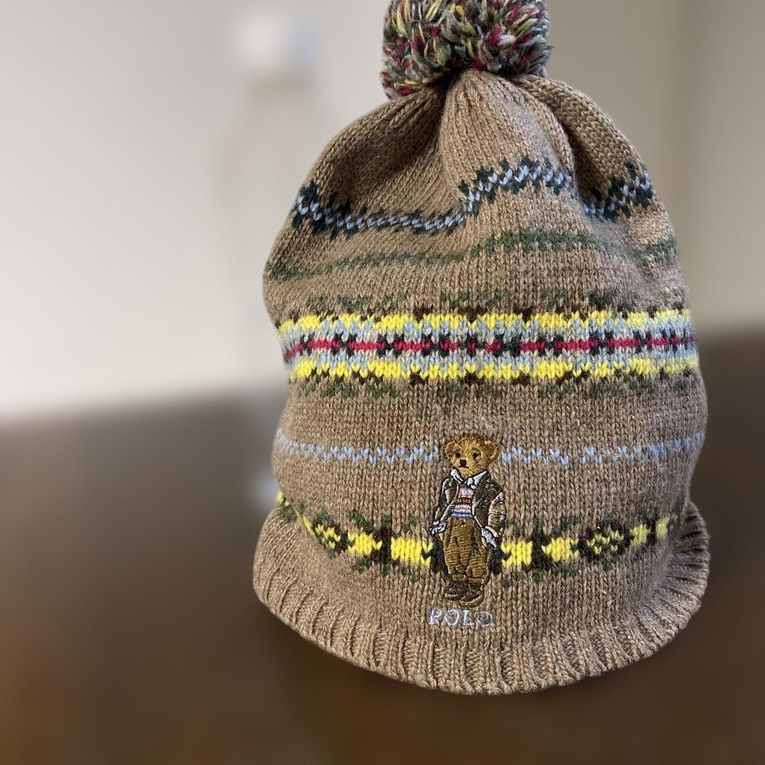 希少品 レア ポロラルフローレン フェアアイル柄 ニットビーニー ポロベア 刺繍
