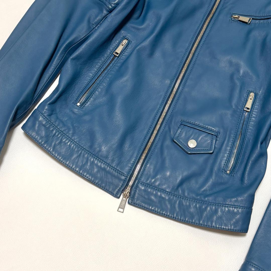 DSQUARED２ シングルライダースジャケット 羊革 キルティング 44 青