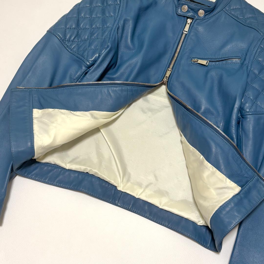 DSQUARED２ シングルライダースジャケット 羊革 キルティング 44 青