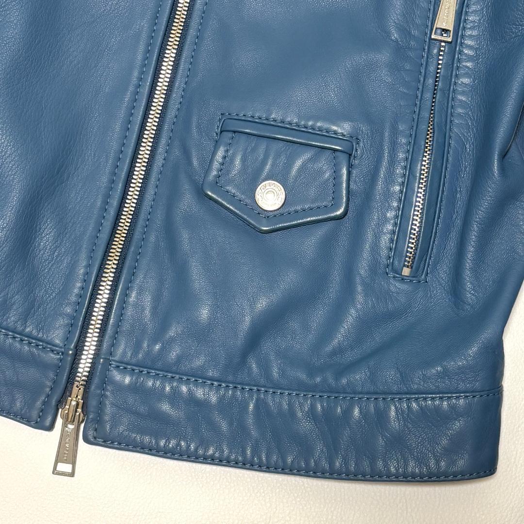 DSQUARED２ シングルライダースジャケット 羊革 キルティング 44 青