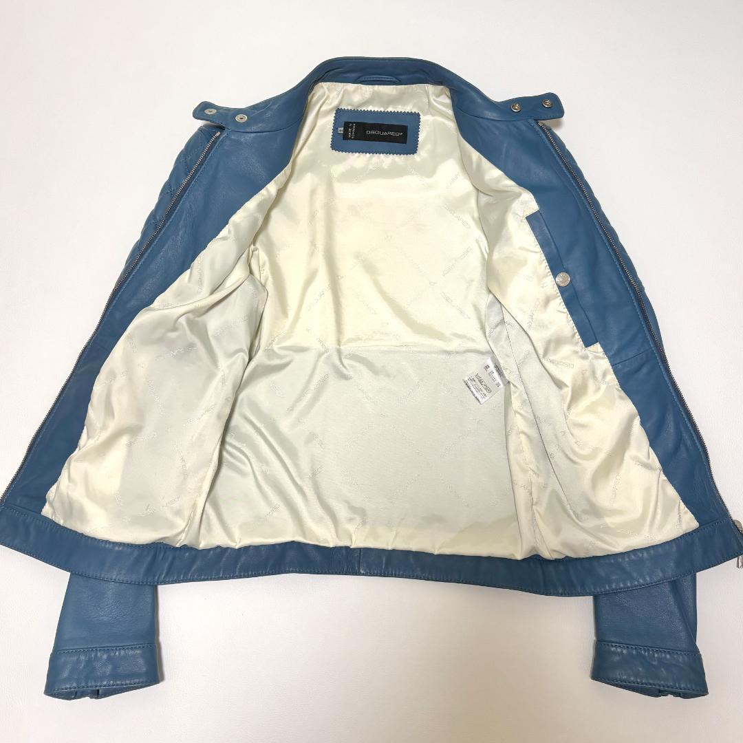 DSQUARED２ シングルライダースジャケット 羊革 キルティング 44 青