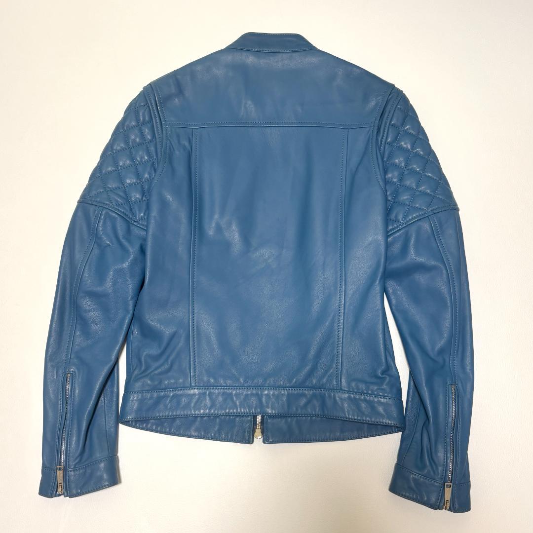 DSQUARED２ シングルライダースジャケット 羊革 キルティング 44 青