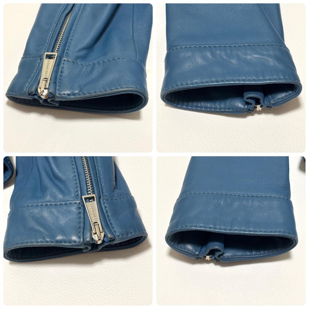 DSQUARED２ シングルライダースジャケット 羊革 キルティング 44 青