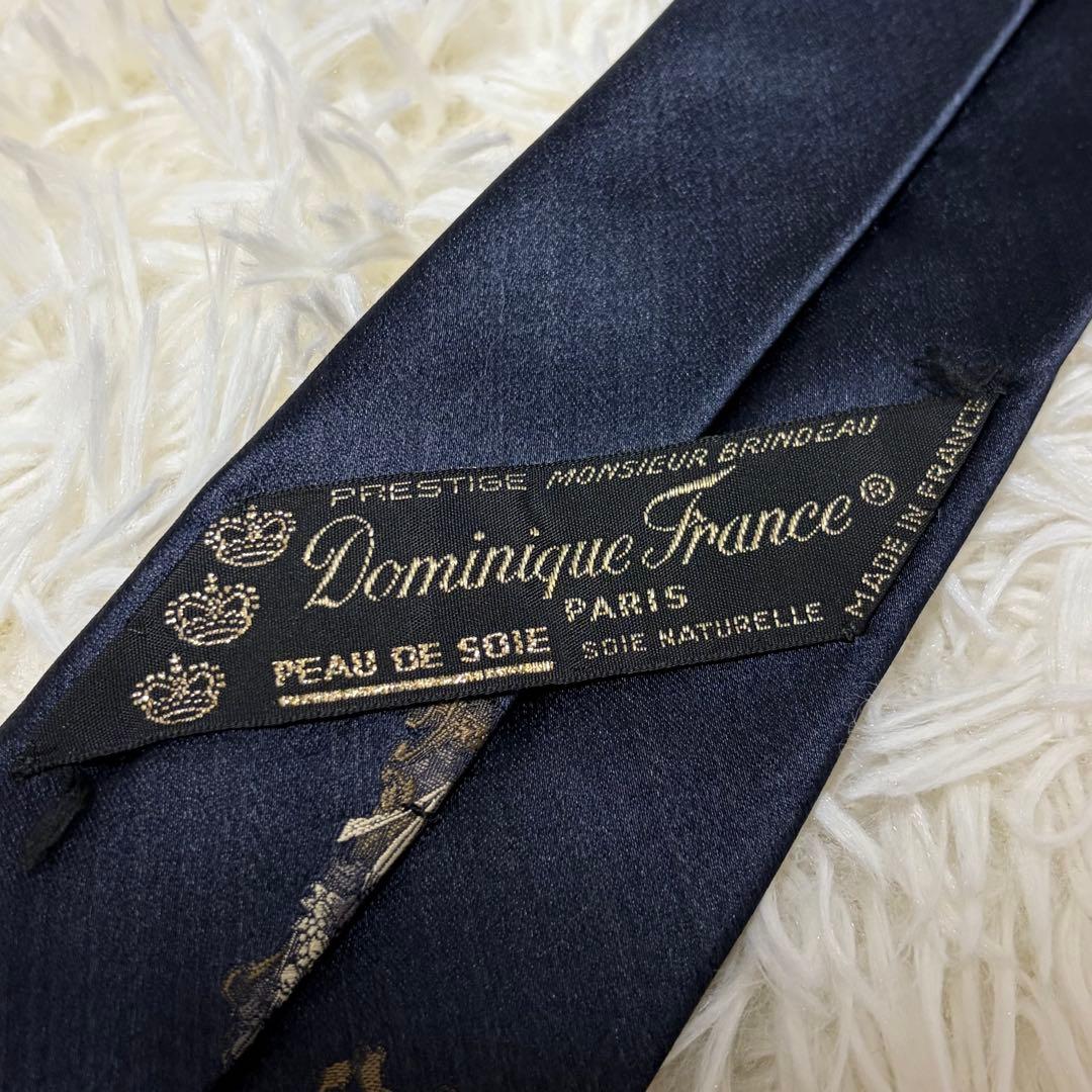 ドミニクフランス　ネクタイ　スリークラウン　ポードゥソワ　ネイビー　刺繍　希少柄