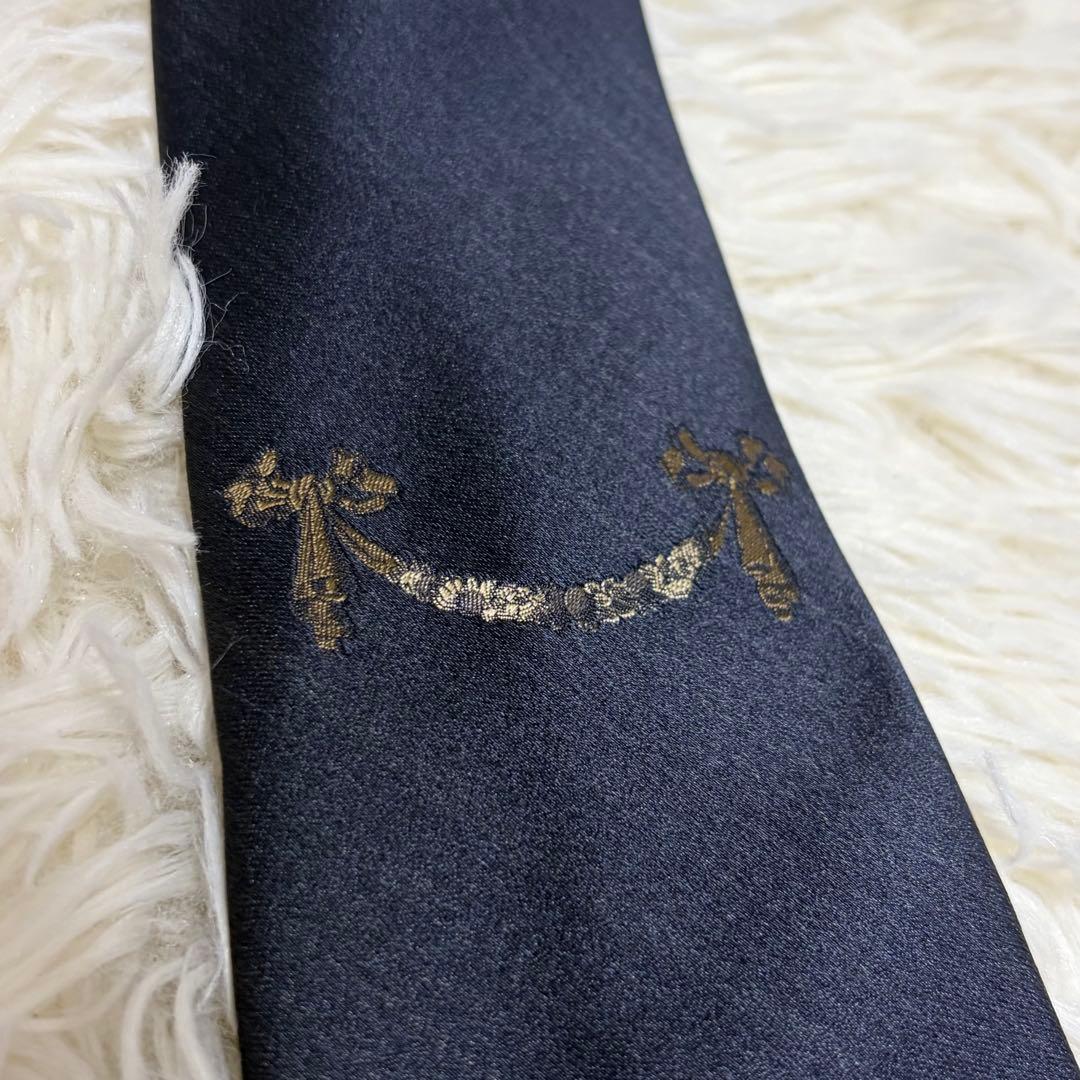 ドミニクフランス　ネクタイ　スリークラウン　ポードゥソワ　ネイビー　刺繍　希少柄