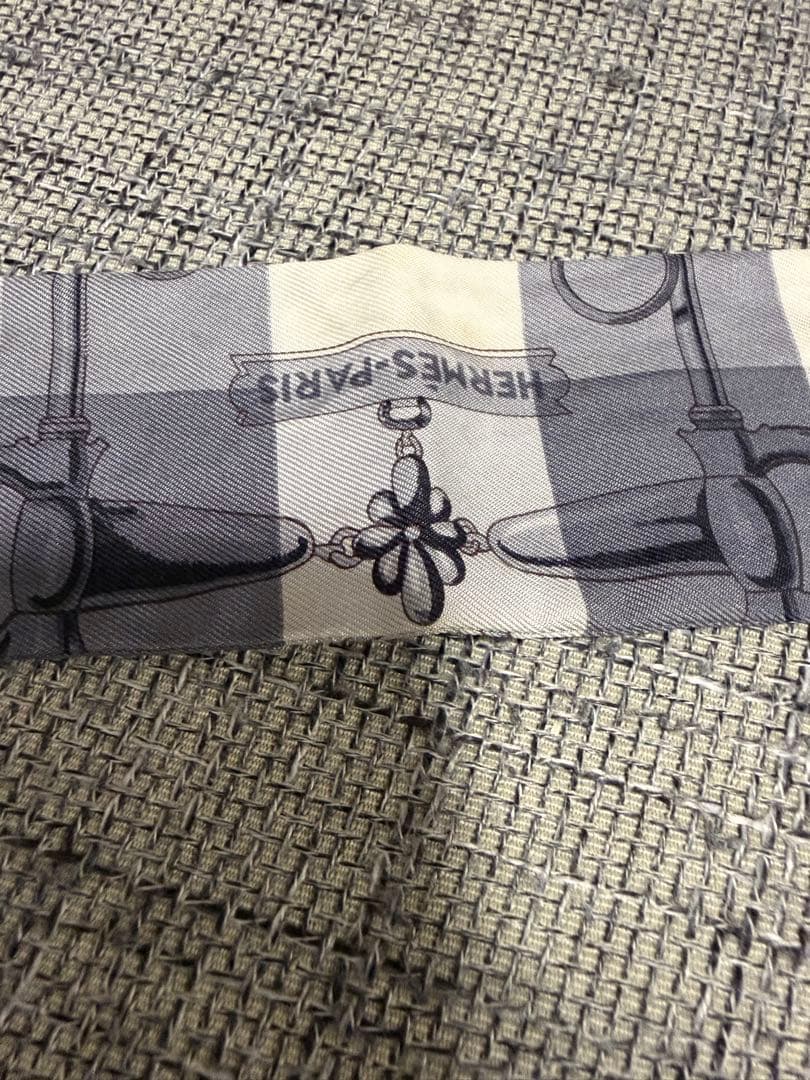 HERMES エルメス ツイリー 馬銜と鎖 ヴィシー チェック グレー ミント