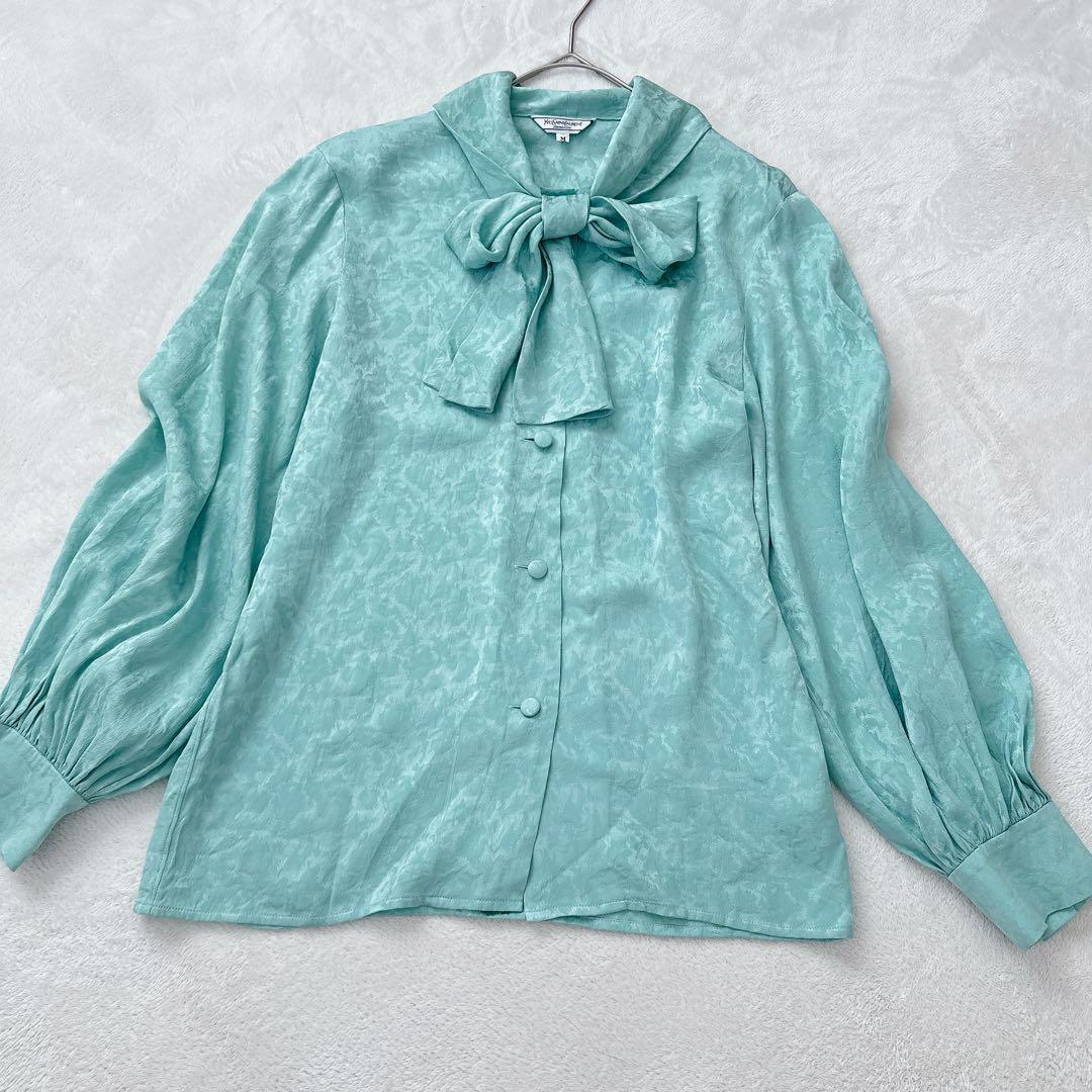 美品　イヴサンローラン　SILK100％　ブラウス　ボウタイ　シャドー柄　M
