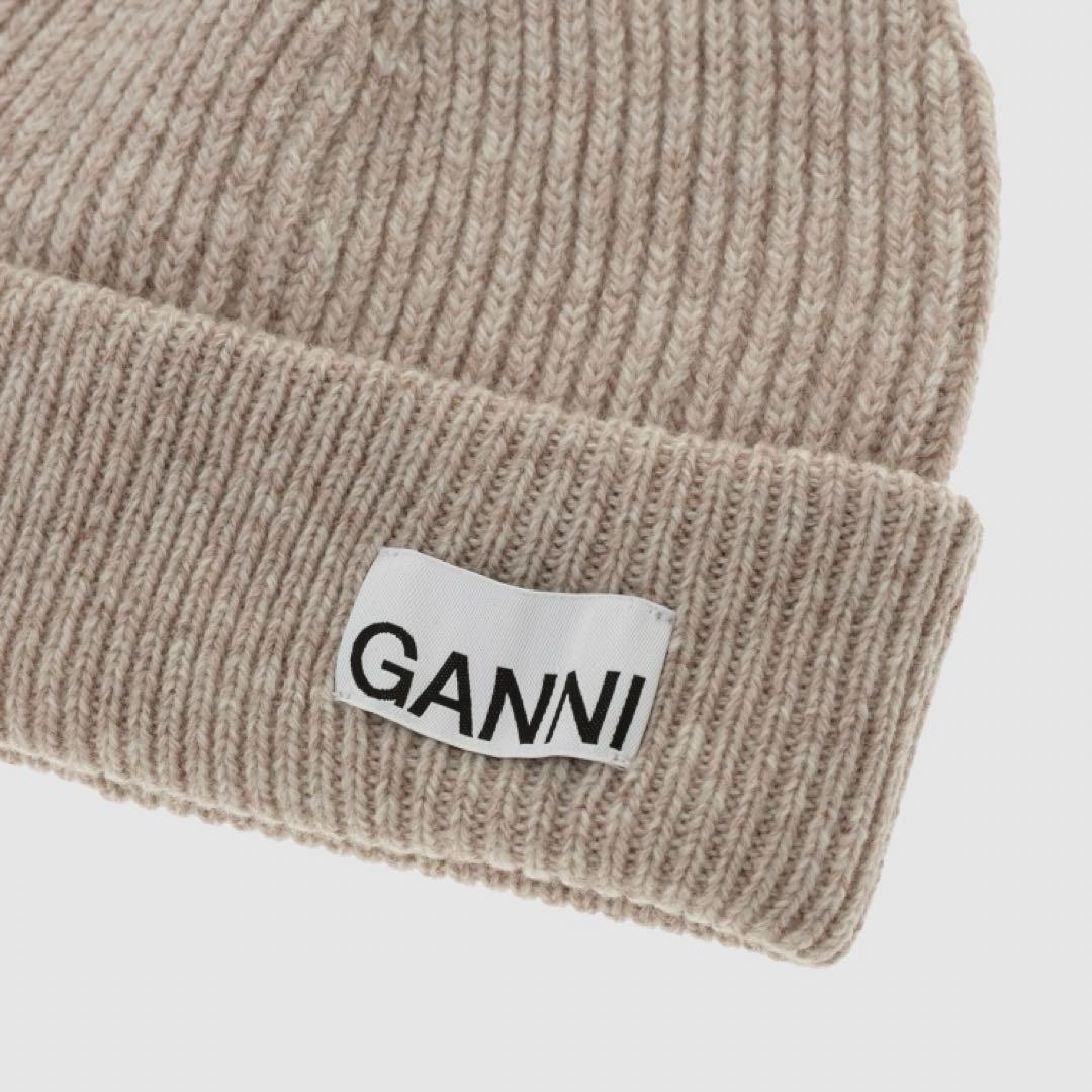 新品 タグ付！GANNI ガニー リブニットビーニー ロゴ入り ウール ニット帽