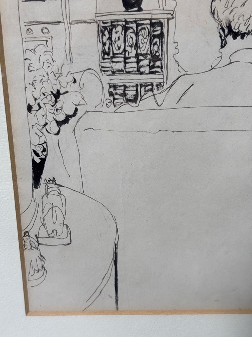 #岩田専太郎 ペン画作品 額装済み