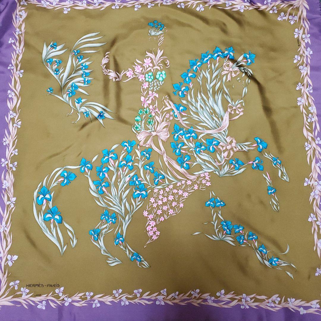 HERMES カレ90 花咲く馬　h.d´origny シルクスカーフ