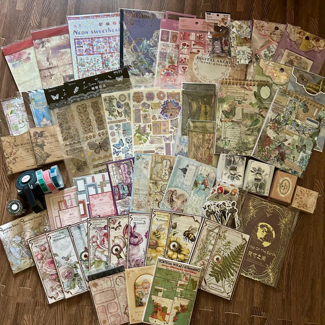 コラージュ素材まとめ売り◆紙もの ステッカー テープライター付き