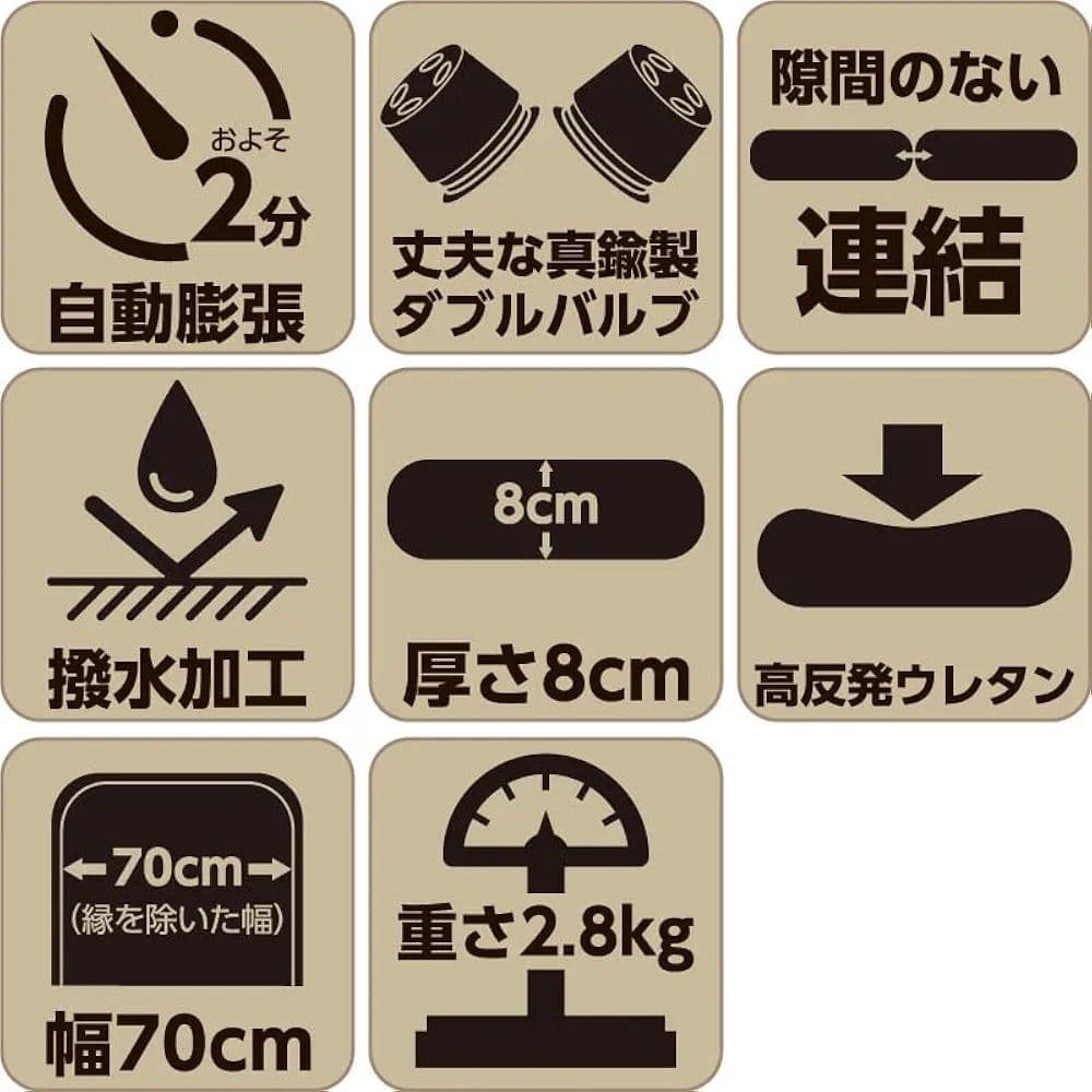 ライシン キャンプマット インフレーター マット撥水加工幅70cm 厚さ8cm