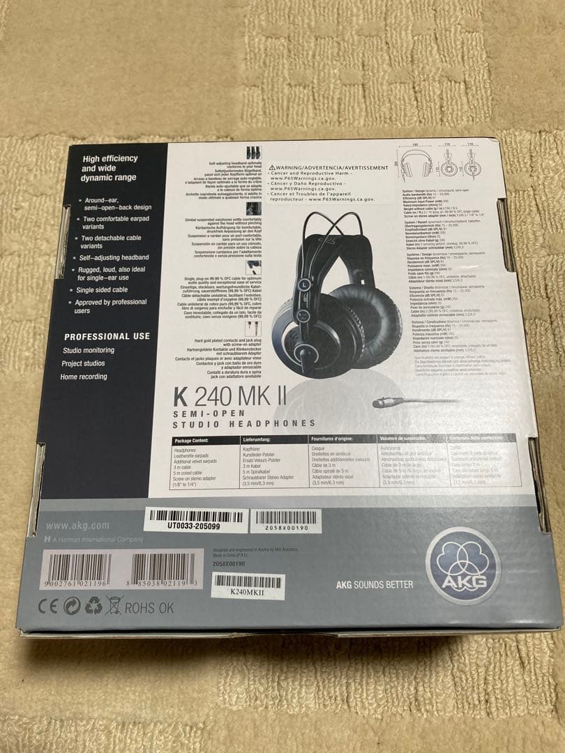 AKG プロフェッショナルスタジオモニターヘッドフォン K240MK2 新品同様
