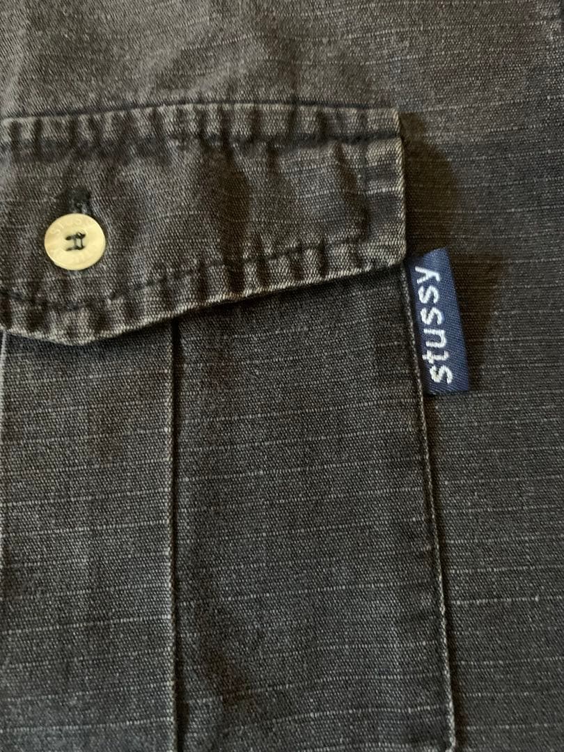90s old stussy vtg リップストップ シャツ ブラック フェード