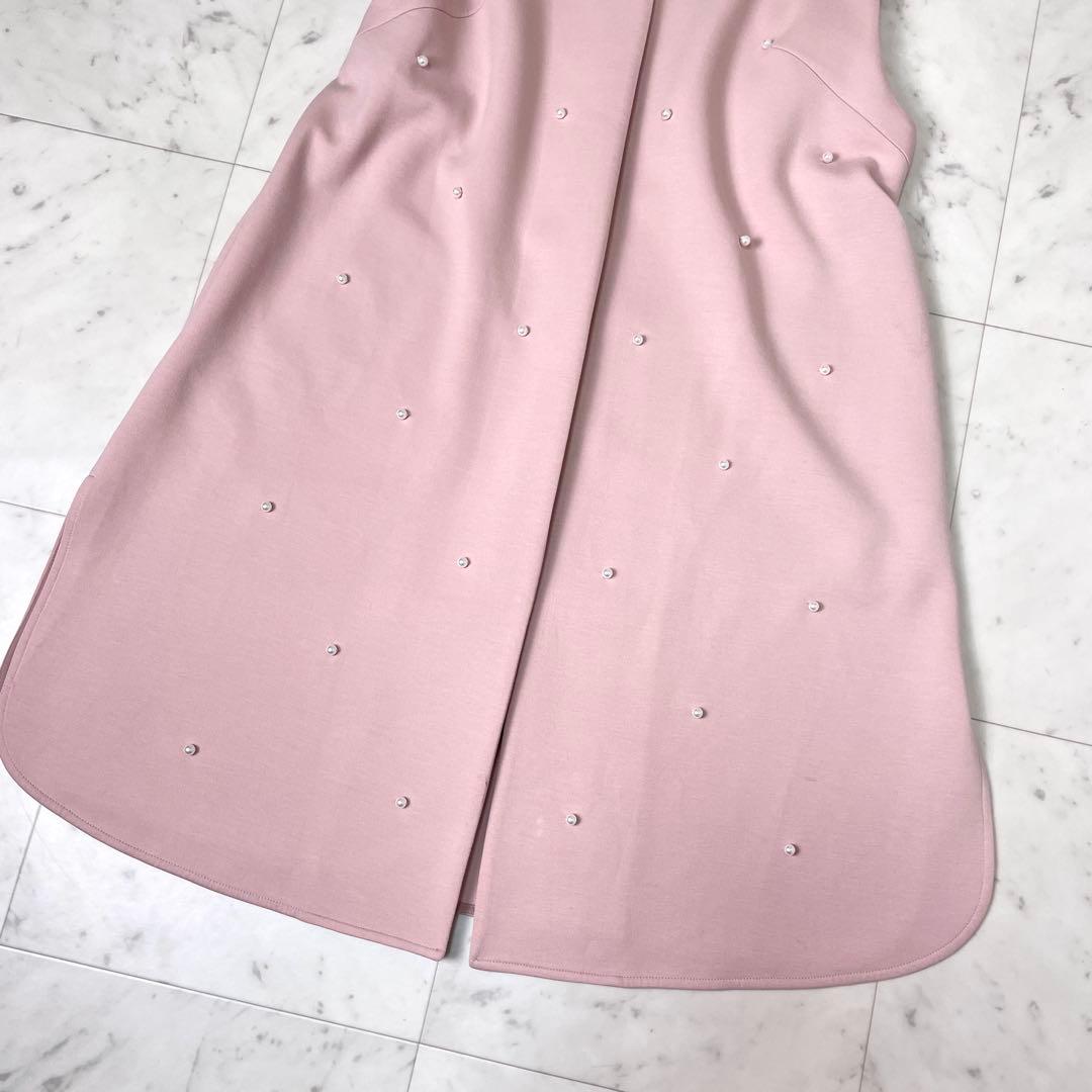 【美品】ローズティアラ 23SS パール ロングジレ ベスト ピンク 42 XL