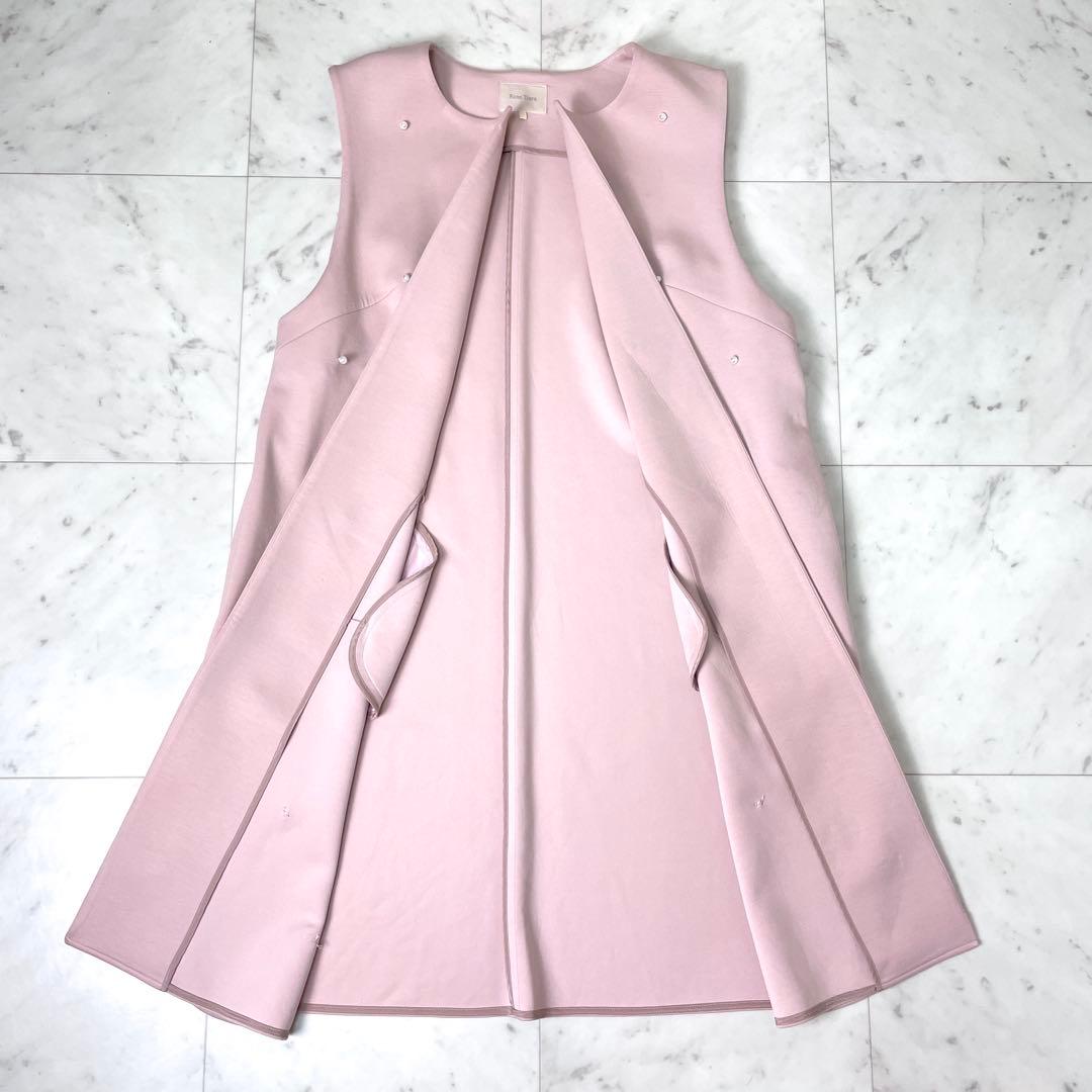 【美品】ローズティアラ 23SS パール ロングジレ ベスト ピンク 42 XL