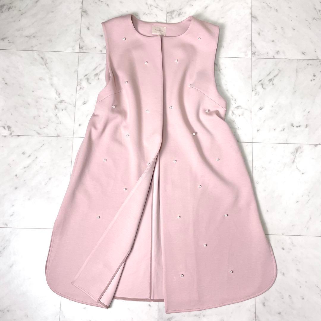 【美品】ローズティアラ 23SS パール ロングジレ ベスト ピンク 42 XL