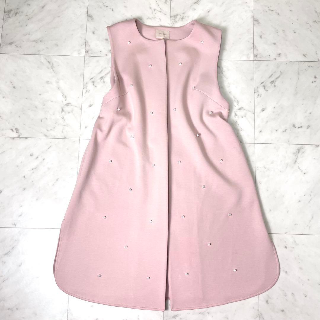 【美品】ローズティアラ 23SS パール ロングジレ ベスト ピンク 42 XL